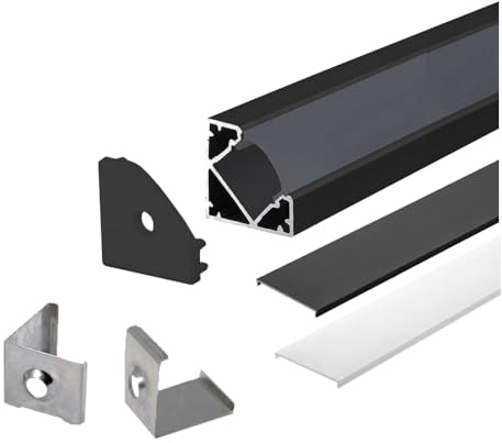 ENERGMiX 2m Schwarze LED Aluprofil Alu Schiene T Profil Kanal System für LED-Streifen inkl. 2 Abdeckung Profil G-S