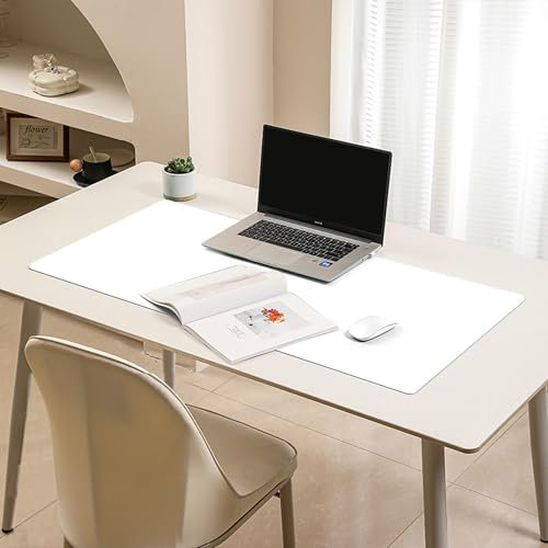 Rutschfeste Schreibtischunterlage, wasserdicht, Leder, Schreibtischunterlage, Mauspad, Laptop-Matte, Schreibtischunterlage für Büro, Arbeit, Zuhause, Büro, Dekoration (80 x 30 cm, Weiß)