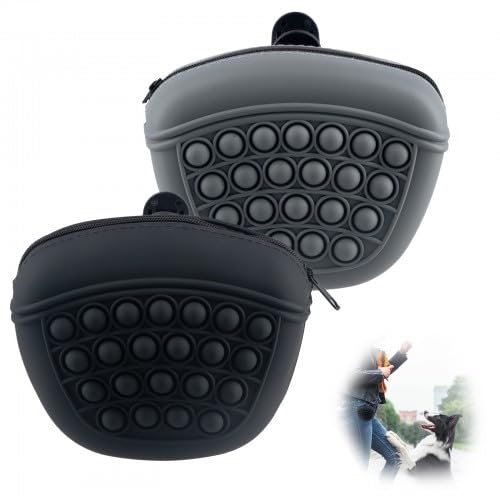 Dokeno Leckerlietasche für Hunde aus Silikon 2 Stück Haustier Futterbeutel für Hundetraining Tragbarer Hundetraining Snackbeutel mit Clip und Reißverschluss, Schwarz und Grau