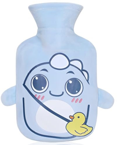 Hot Water Bag Dinosaur BZQCPLX Hot Water Bottles with Cute Cover Removable Hot Water Bag for Hot and Cold Compress 2L Hot Water Bottle for Keep Warm Hand Feet, Pain Relief Neck and Shoulder, Blue