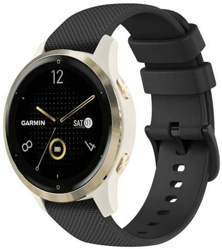 Amzpas Armband für Garmin Venu 3S/Venu 2S/Vivoactive 4S/Vivomove 3S/Forerunner 265S Armband,18mm Neues Silikon Sport Ersatzarmbänder Uhrenarmband für Forerunner 255S (Schwarz)