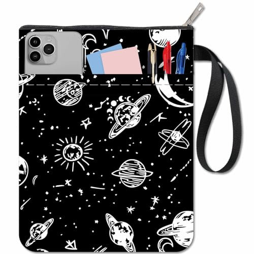 craspire Buchhülle Mit Planeten Motiv Mit Reißverschluss Wasserdicht Canvas Beutel Für Bücherliebhaber Taschenbuch Notizbuch Tagebuch Lehrbücher Taschenbücher Mond Sonne Doppelseitiges Muster