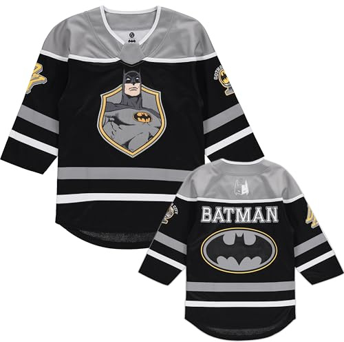 DC Comics Batman - Maglia da Hockey a Maniche Lunghe, da Bambino, 4-20, Taglie 4-20, Nero/Grigio, 6-7