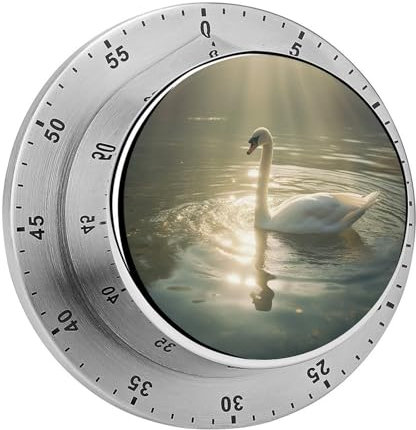 Küchentimer zum Kochen, Schwan im Wasser, bedruckt, magnetisch, mechanisch, Edelstahl, Timer zum Kochen, Fitness, Backaufgabe, Erinnerung