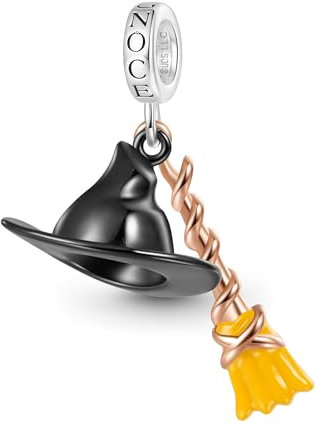 GNOCE Charm Anhänger Wicked Hexe Hut & Besen von Elphaba Anhänger S925 Sterling Silber Charm Perlen für Armband Halskette Schmuck Geschenk für Fans