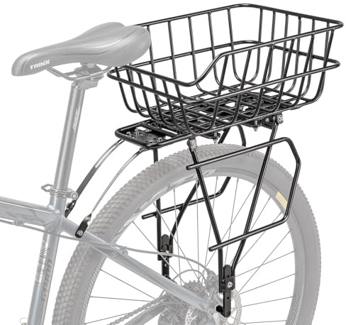 CXWXC Rear Bike Rack with Basket - Bike Cargo Rack fit 26”-29” and 700c | Bike Cargo Rack for Disc Brake/ Non-Disc Brake Mount - Bicycle Pannier Rack, Touring Carrier Rack
