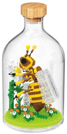Fuwraixis Honigbiene Micro Pellet Bauklötze, Insekten und ewige Blume Bauklötze Spielzeug, Mit Sockel und Staubschutzhaube, Geschenke für Kinder ab 6 Jahren (486 Teile)