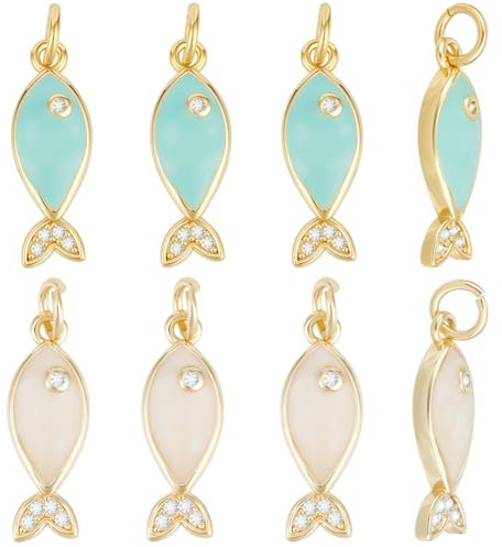 Beebeecraft 8 Stück 2 Farben Emaille Fisch Charms 18K Vergoldet Zirkonia Baumeln Rosa Hellblau Fisch Charm Für Schmuckherstellung Ohrring Halskette