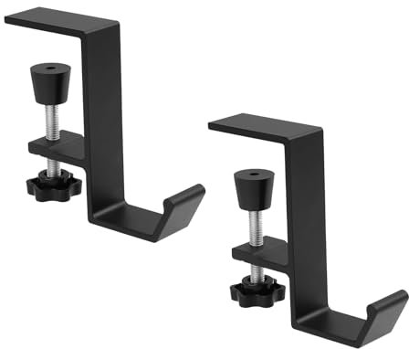 Shirene Headphone Hanger,2 PCS Adjustable Desk Edge Hook Metal Headphones Hook Under Desk Hanger Controller Clamp Holder for Reduce Desks Clutter Table Desks Hanging Storage