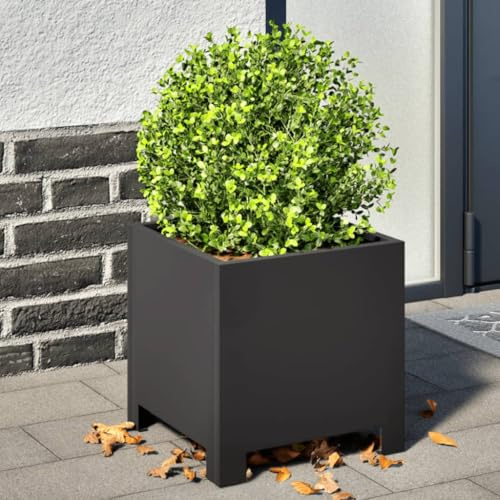 Festnight Pflanzkübel 30x30x30 cm Hochbeet Balkon Blumenkasten Metall Pflanzkasten Eingang Blumenkübel Pflanzkübel Outdoor Rattan Blumentöpfe Außen Hochbeete für Garten Schwarz