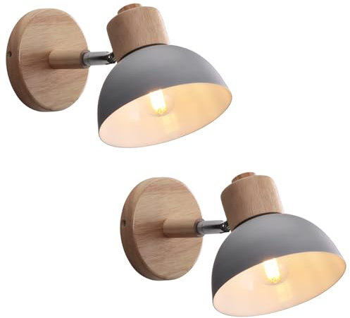 WOTTES Wandlampe Retro Holz E27 Wandbeleuchtung Vintage Innen Wandleuchte Moderne Wandlicht Wandstrahler Industrial Wall Lamp für Wohnzimmer Korridor Treppen Schlafzimmer (2 Stück, Grau)