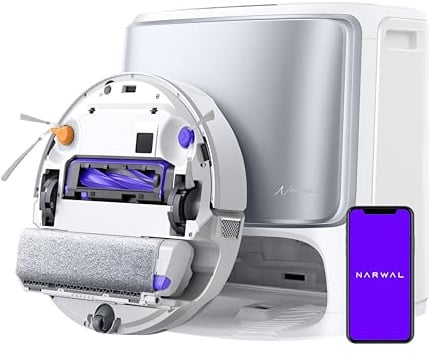 NARWAL Flow Robot Vacuum and Mop Combo, 22,000Pa Powerful Suction, FlowWash Self-Cleaning Mop, DualFlow Tangle-Free System, AI Obstacle Avoidance, App & Voice Control, Basic Dock, White