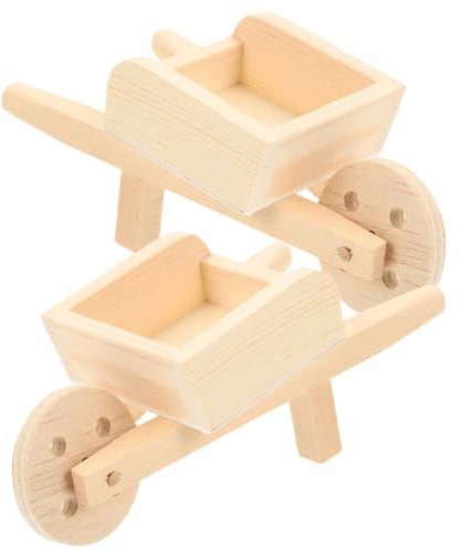 HOMOBABE 2stücke Mini Holzschubkarre Modelle Für Puppenhaus Lifelike Miniatur Garten Deko Für Märchengärten Und Kinderzimmer Langlebig Und Detailgetreu