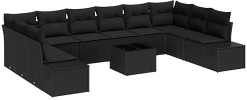 vidaXL Gartensofa-Set mit Kissen 10 pcs Schwarz Polyrattan, Garten- und Terrassen-Sofa, modern, robust, modular, Rattan-Möbel, bequemes Loungeset, Sitzgelegenheit
