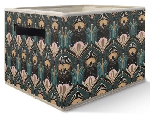 Likjad Art Deco Floral Storage Bins Basket, Vintage Maximalist Gothic Bats and Flowers Collapsible Fabric Storage Box Organizer Toybox for Bedroom Bathroom Clothes Books Toys