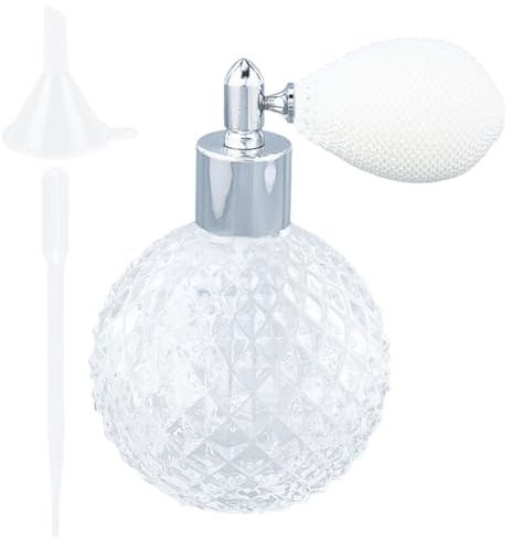 GORGECRAFT Botella de Perfume con Atomizador Vintage Blanco de 100 ml con Bolsa de Aire de Cristal Transparente Rellenable Vacía con Bomba de Vidrio Herramienta de Maquillaje con Embudo Gotero Cóctele