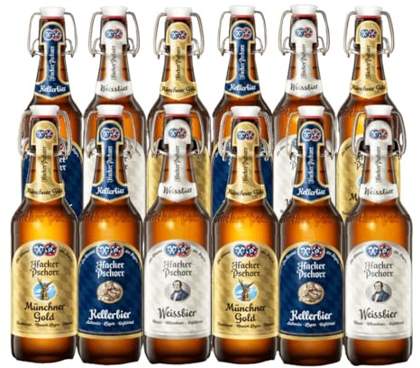 Hacker Pschorr Mixed Beer Case – German Weissbier, Kellerbier & Gold Lager (12 x 500ml Bottles)
