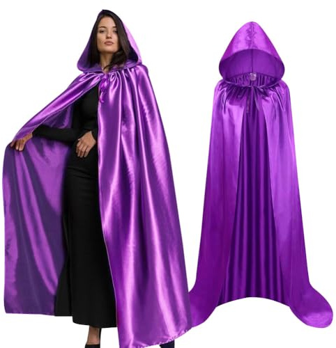 HATFRYF Mantello Mietitore con Cappuccio a Gancio VIola, Lungo Mantello Mietitore Halloween, Mantellos Fancy Dress Festa Cosplay, Costumi di Ruolo Mascherata Adulti(170CM)