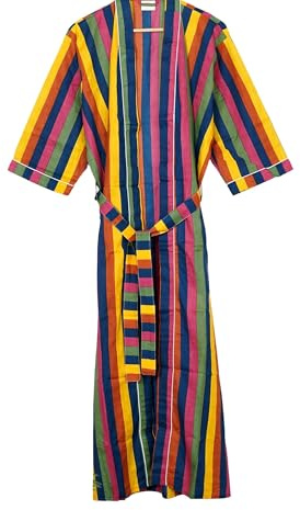INDACORIFY Kimono mit Streifenmuster | Langer Kimono-Bademantel | Bademantel aus weichem Baumwollstoff in Übergröße | Loungewear-Bademantel für Damen