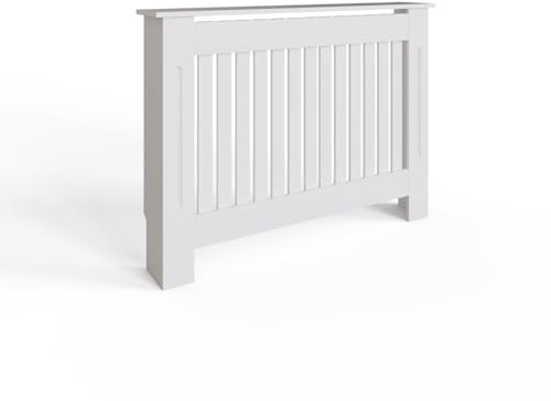 FWStyle White Vertical Slat Medium Radiator Cover Shelf Cabinet 82.3 x 112 x 19cm