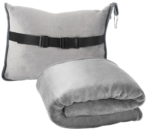 Dulynva Reisedecke Flugzeug Campingdecke Ultraleicht Warm Reise Kissen Decke 2 in 1 Flugzeugdecke Tragbar Travel Blanket für Urlaub, Büro, Zuhause und Geschäftsreisen (127 x 152 cm, Grau)