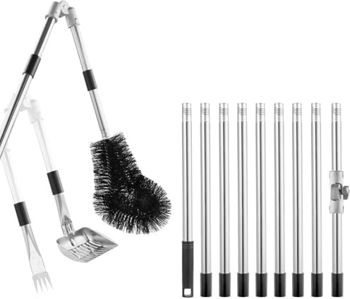 Gutter Cleaning Tools, 4M Telescopic Gutter Cleaner Tool Kit with Adjustable Angle Pole Gutter Brush Scoop, Rake, Cleaning Shovel for Sweeping Leaves, Debris, Cobwebs, Extendable Gutter Cleaning Brush