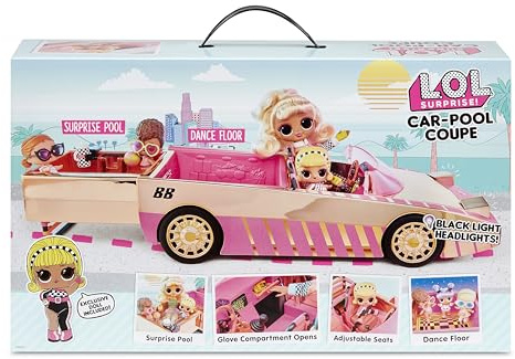 L.O.L. Surprise! Car-Pool Coupe - Vehículo de Juguete y Escenario de Juego con muñeca Exclusiva, Piscina Desmontable y Pista de Baile, para Menores a Partir de 4 años