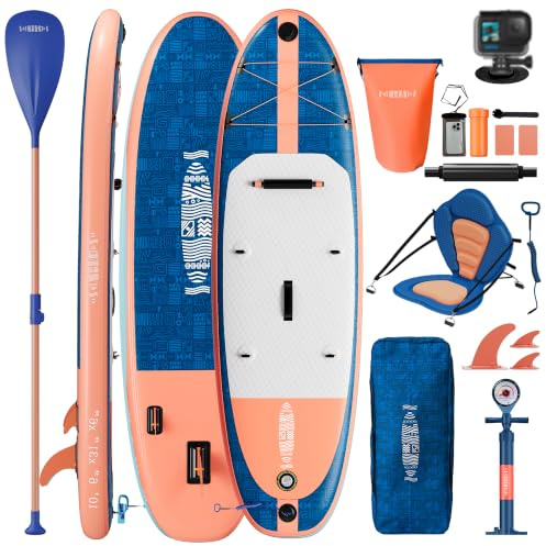 Devoko Stand Up Paddling Board Aufblasbar,mit Anschluss für Kamerahalterung | SUP Board Set mit 2in1 Sup Paddel und Sitz. Standup Paddle Boards 320×80cm, Geeignet zum Anfänger, Sitzen, Stehen, Liegen