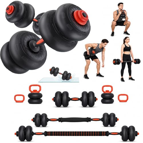 Yoleo Adjustable Dumbbell Set, Free Weight Set with Silent Anti-Collision Air Cushion with Connector, 5-in-1 Dumbbells Set Includes Barbell, Kettlebells, Push up Stand For Men/Women Upgraded 2.0
