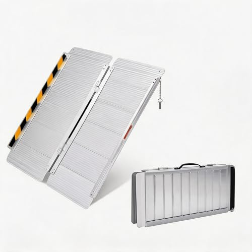 Rollstuhlrampe Faltbar 91x74cm: Alu Rampe bis 272kg für Stufen & Auto | Tragegriff, Sicherheitsverschluss, rutschhemmende Schicht, Barrierefreiheit, kompakt klappbar, Haustür & Bordstein