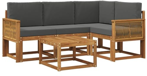 vidaXL Outdoor-Sofagarnitur 5 pcs Natur und Anthrazit Polyester, Gartenmöbel, modernes Loungesofa, Eckset für die Terrasse, Robustes Sitzmöbel für drinnen und draußen