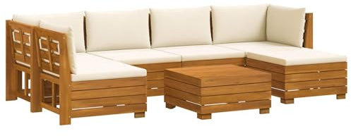 vidaXL Outdoor-Sofagarnitur mit Kissen 7 Stück Braun Massivholz Akazie, Akazienholz-Sofa, UV-beständiger Lounger, wetterfeste Couch, modulare Sitzgelegenheit für Gartenmöbel