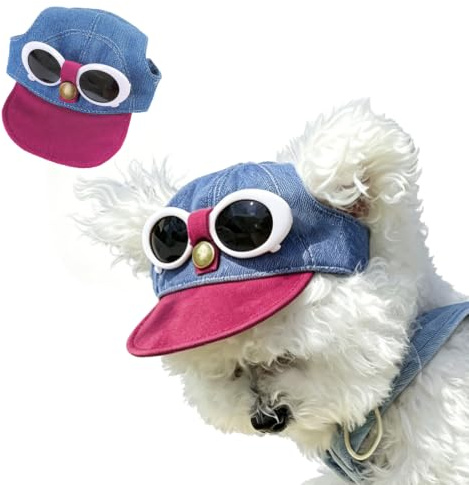 Hunde Baseball Cap Set mit Sonnenbrille, Welpen Sonnenhut mit Ohrenlöchern, Katzen Visor Kappe für Kleine Hunde, Haustier Sommer Kopfbedeckung für Outdoor Ausflüge