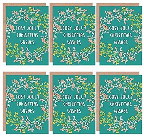 Wee Blue Coo Christmas Cards 6 Pack - Cosy Jolly Wishes Mistletoe Set Xmas Cards