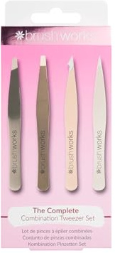Brushworks HD 4 Piece Combination Tweezer Set - Gold