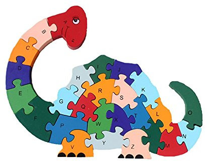 PROW® Winding Dinosaur 3D Wooden Jigsaw Children 26 Blocks Numbers Alphabet A to Z Safe and Non-toxic Puzzles for Preschool Toddler