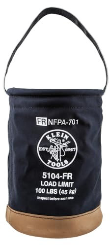 Klein Tools 5104FR Canvas Bucket, Flame-Resistant Tool Bucket Made of No. 4 Canvas, with Double-Reinforced Bottom, 100-Pound Load Rated