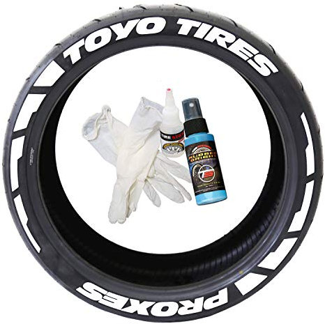 Tire Stickers Toyo Tires Proxes Frost Edition – DIY Permanent Gummi Reifen Lettering Kit mit Kleber & 57 ml Flasche Ausbesserungsreiniger / 19-21 Zoll Räder / 1,50 Zoll / Weiß 8 Stück