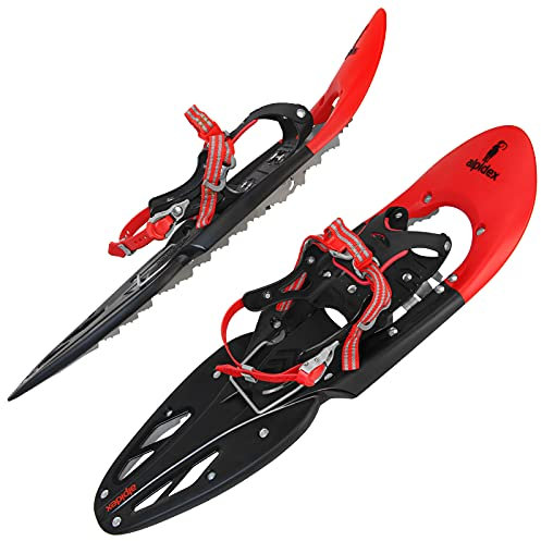 ALPIDEX Schneeschuhe 29 INCH Schuhgröße 38-46 bis 140 kg Steighilfe Tragetasche Optional Stöcke, Farbe:Red ohne Stöcke