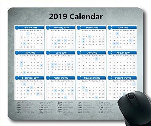 2019 Kalender-Mauspad schwarz, Kalendermonate Gaming-Mauspad, Kalenderplaner 2019 mit Feiertagsdetails