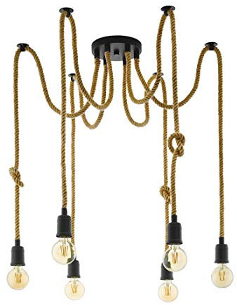 EGLO Pendellampe Rampside, 6 flammige Vintage Pendelleuchte im Industrial Design, Hängelampe aus Stahl, Farbe: Schwarz, braun, Fassung: E27