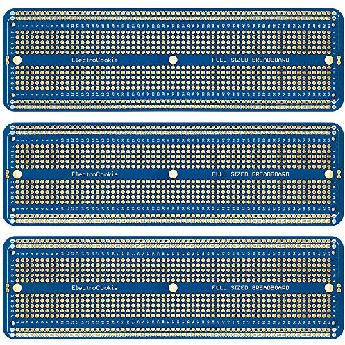 ElectroCookie Solderable Breadboard Large PCB Board for Electronics Projects Compatible for DIY Arduino Soldering Projects, Gold-Plated (3 Pack, Blue)