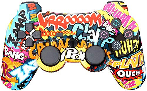 BLUELAKE Performance Bluetooth Wireless Controller para Mando PS3 Doble Golpear Gamepad y Mando para Playstation 3 con Cable de Carga (Graffiti)