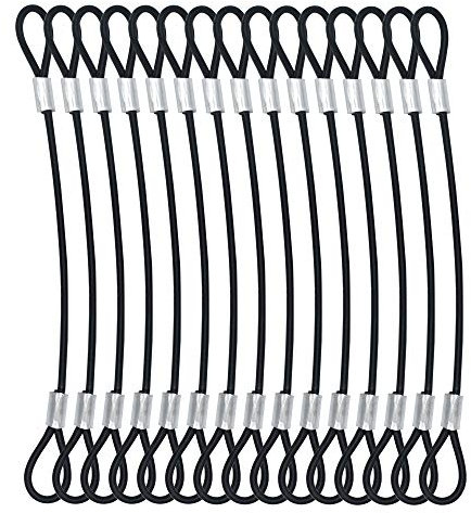 Bytiyar 15 pcs 7.9 inch (20cm) 3mm Thickness Galvanized Steel Wire Cable with Loops Vinyl Cover Coated Short Rope Lanyard Lock Safety Tether Chains, Black