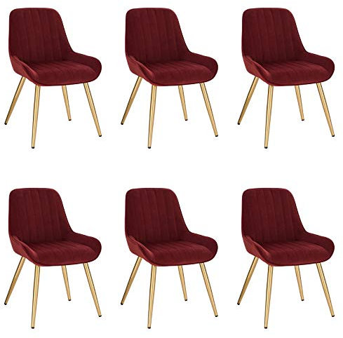 Lestarain Esszimmerstühle 6er Set, für Esszimmer Wohnzimmer Küche, Retro Küchenstühle gepolstert, Sitzfläche aus Samt, mit Metallbeine, bis 150 kg belastbar, Bordeaux