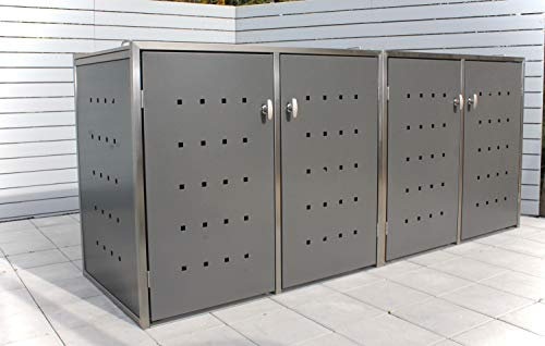 Mülltonnenbox Kompakt 120 Liter und 240 Liter Edelstahl grau anthrazit 4er Box (Standard Griff)