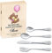 Maverton Set di 4 posate per bambini con incisione + scatola in legno con stampa personalizzata - motivo animali - idea regalo neonata femmina - dolcezza