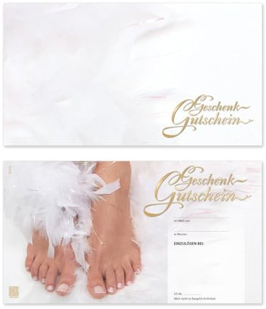 GESCHENKGUTSCHEINcom by POS-HAUER. 50 Gutscheine. Blanko zum Selberausfüllen. Für Fußpflege Fußpflegepraxis, glänzende Vorderseite.