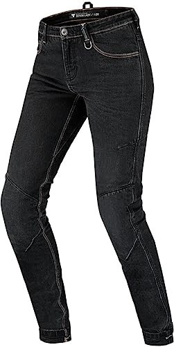 SHIMA Devon Jeans Moto - Pantalones Jeans Elásticos Ventilados Slim Fit con Refuerzos de FiberQL, Protectores CE de Rodillas y Caderas (Mujer, Negro, 34)