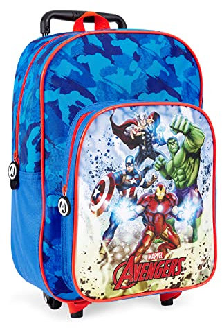PERLETTI Marvel Avengers Kinder Rucksack mit Rollen - Superhelden Trolley Kindergartenrucksack mit Rädern für Jungen 3 4 5 6 Jahre - Thor Captain America Iron Man Hulk Schultasch - 36x25x12 cm